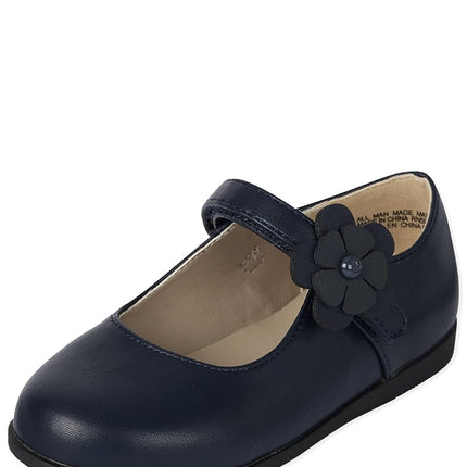 The Children's Place Bébés Filles et Tout-petits Ballerines Mary-Jane à Bout Fermé, Fleur Marine, 4 US Tout-petit