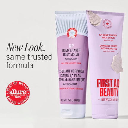 First Aid Beauty KP Bump Eraser Body Scrub with 10% AHA, Keratosis Pilaris Skin Exfoliator with Glycolic and Lactic acids, Helps Reduce Chicken Bumps, Safe for Sensitive Skin, 8 oz