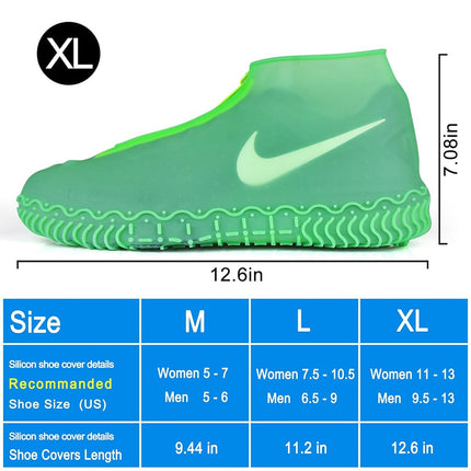 Shiwely Waterproof Shoe Covers, Silicone Reusable Shoe Cover Non-slip Durable Zipper Elastic Rain Cover Protection for Men Women (XL (Women 10-13.5, Men 11.5-14), Green)