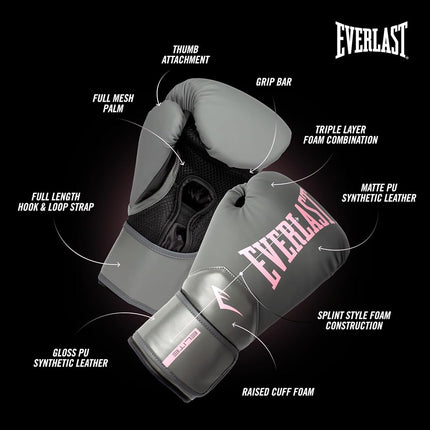 Everlast Elite 2 Boxing Gloves (Grey/Pink, 8oz)