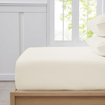King Size Fitted Sheet Only with Full Elastic & Built in Corner Sheet Straps to Prevent Shifting - Soft & Breathable Brushed Microfiber Bottom Sheet, King, Ivory