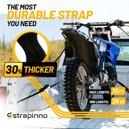 Strapinno Retractable Ratchet Straps (4-Pack), 2.5 cm x 3 m, 680KG Break Strength, Most Durable Straps and Core, Auto Self Retracting Tie Downs for Truck, Moving, Motorcycle, Bike, Jetski, Kayak