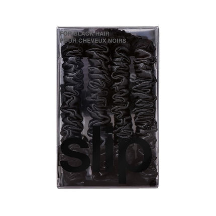 Slip Silk Hair Ties, Black Skinny Scrunchies, Set of 4 | Anti-Damage