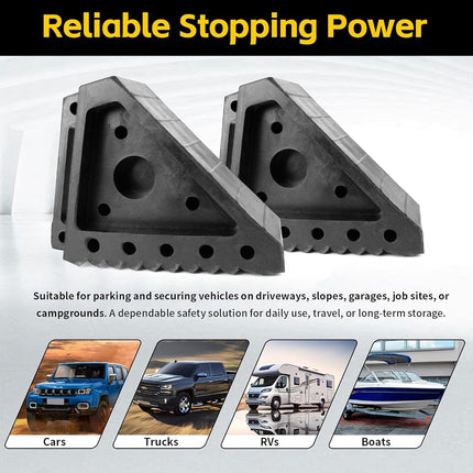 MAXXHAUL 70472 Solid Rubber Heavy Duty Black Wheel Chock, 8" Length X 4" Width X 6" Height - 2 Pack