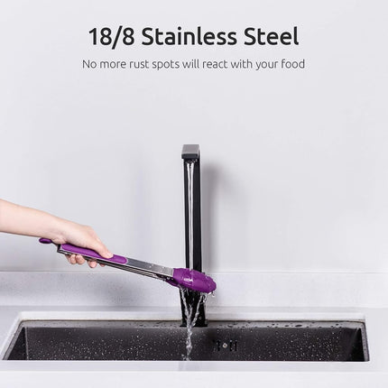 U-Taste 315℃ Heat Resistant Silicone Kitchen Tong 7/9/12in (Purple)