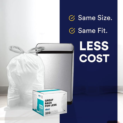 Plasticplace Custom Fit Bin Bags, Compatible with Code Q (50 Count), 13-17 Gallon White Drawstring Bin Liners, Heavy Duty Tear-Resistant, 1.2 Mil, 25" x 32.5"