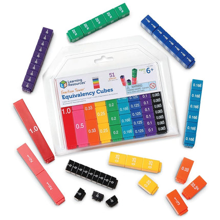 Learning Resources Fraction Tower Equivalency Cubes, Ages 6+, Maths Learning Toys for Kids, Visual Fractions Set with Decimals & Percentages, 51 Pieces