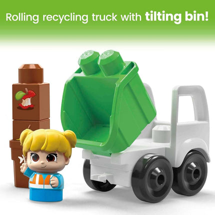 MEGA BLOKS Fisher-Price Toddler Building Blocks, Green Town Sort & Recycle Squad with 15 Pieces, 2 Figures, Toy Ideas for Kids
