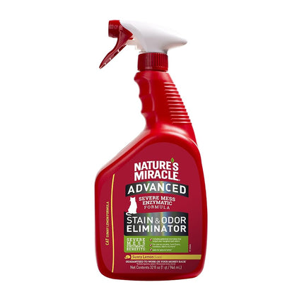 Nature’s Miracle Advanced Cat Stain And Odour Eliminator, Sunny Lemon Scent, 946ml, Severe Mess Enzymatic Formula, Pet Urine Destroyer, Multi-Surface Cleaner - Use On Carpet & Furniture, Trigger Spray