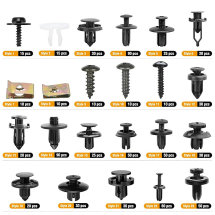 GOOACC 795 pièces Clips de fixation pour voiture et assortiment de fixations automobiles 23 tailles les plus populaires Rivets de pare-chocs en nylon Kit de goupilles à vis en métal avec 10 attaches de câble et dissolvant pour Toyota GM Ford Honda Chevy