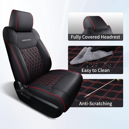 Huidasource Dodge Ram Seat Covers Full Set, Full Coverage Waterproof Leather Pickup Truck Seat Cushion Protector Fit for 2009-2018 1500, 2010-2023 2500/3500 Crew Mega Cab(Full Set/Black&Red)