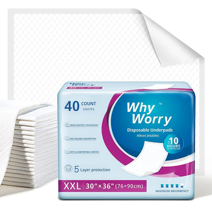 WhyWorry Disposable Incontinence Bed Pads for Adults, 76 x 90 cm, 40 Count