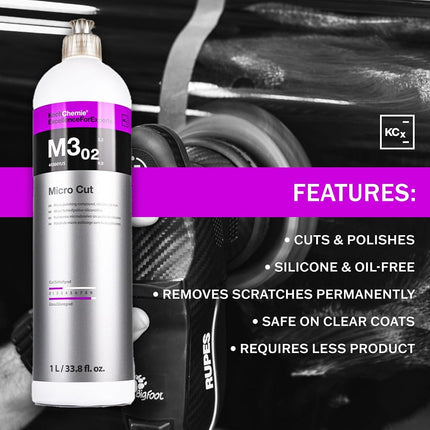KOCHCHEMIE Koch-Chemie - Micro Cut Polishing Compound - Silicone-Oil-Free; Permanent Removal of Holograms, Fine Scratches, and Sanding Marks to P3000 Grain Size; High Gloss Finish (250 milliliters)