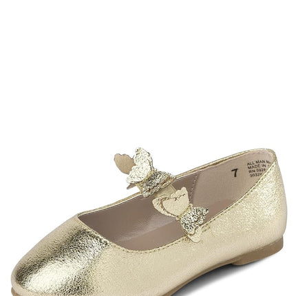 The Children's Place Baby-Girls and Toddler Closed Toe Ballet Flats, Metallic Gold, 4 Toddler