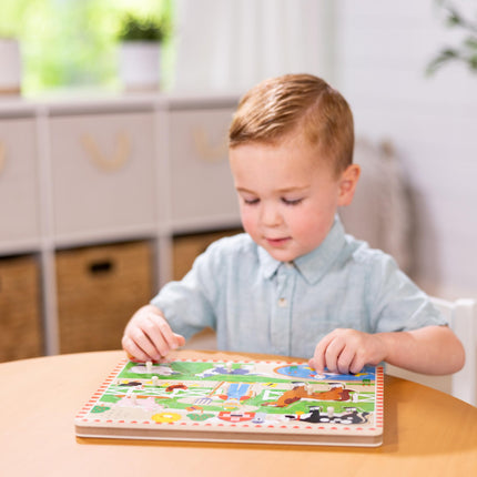 Melissa & Doug Rompecabezas musical de la Granja de Old MacDonald – Rompecabezas de madera con 8 piezas y clavijas, con sonidos activados por la luz, juguete de aprendizaje musical para niños pequeños y preescolares de 2 años en adelante