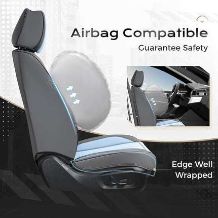 Coverado Seat Covers, Car Seat Covers Front Seats, Leather Seat Covers for Cars, Car Seat Protector Waterproof, Gray Car Seat Cushion, Front Carseat Cover Universal Fit for Most Cars Lightblue