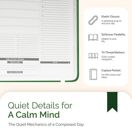Panda Planner Pro - Best Daily Planner for Happiness & Productivity - 8.5 x 11" Softcover - Undated Day - Guaranteed to Get You Organized - Gratitude & Goals 6 Month Journal (Dark Green)