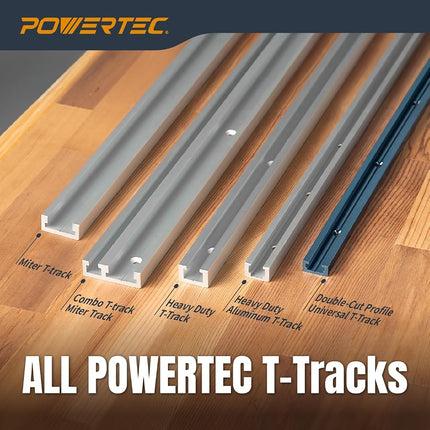 POWERTEC 71167 Rail en T à onglet en aluminium, 121,92 cm, Gris aluminium