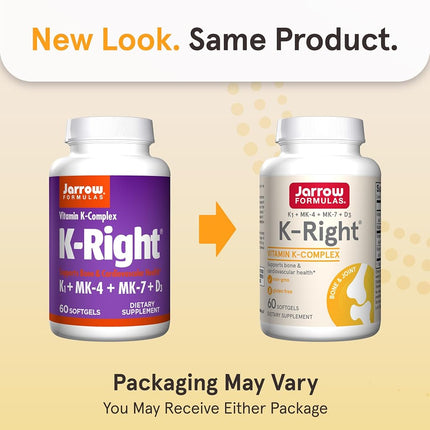 Jarrow Formulas K-Right, Promotes Bone & Cardiovascular Health, Vitamin K-Complex, 60 Softgels