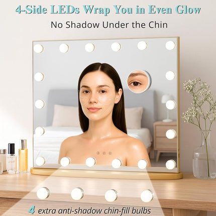 LUXFURNI Vanity Mirror with Light, 60 x 52 cm Hollywood Makeup Mirror Gold