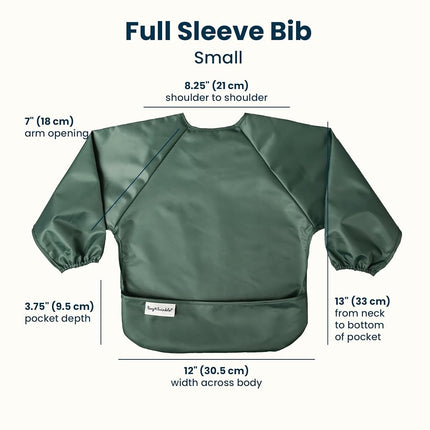 Tiny Twinkle Mess Proof Baby Bib, 2 Pack Full Sleeve Bib Outfit, Waterproof Bibs for Toddlers, Machine Washable, Tug Proof Closure, Baby Smock for Eating, Long Sleeve (Slate Olive, Small 6-24 Months)