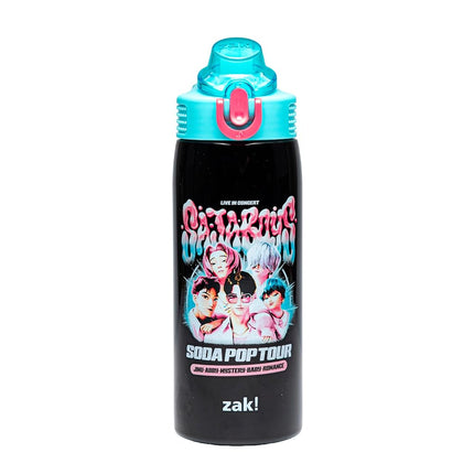 Zak Designs KPop Demon Hunters Sage Kids Water Bottle For School or Travel, 19oz Stainless Steel Water Bottle With Straw and Leak-Proof, Pop-Up Spout Cover, BPA Free (Saja Boys Soda Pop Tour)