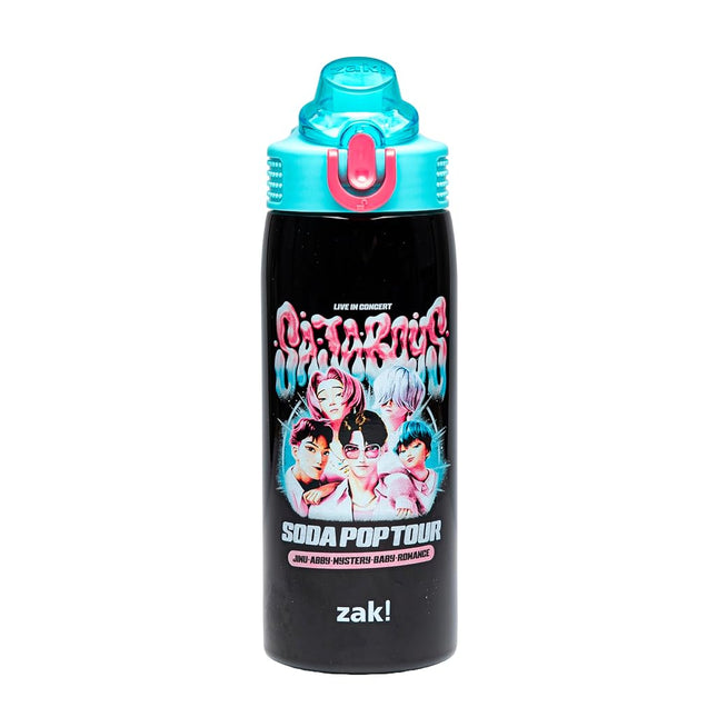 Zak Designs KPop Demon Hunters Sage Kids Water Bottle For School or Travel, 19oz Stainless Steel Water Bottle With Straw and Leak-Proof, Pop-Up Spout Cover, BPA Free (Saja Boys Soda Pop Tour)