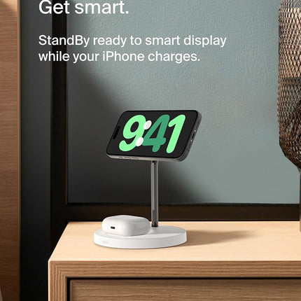 Belkin MagSafe 2-in-1 Wireless Charger, 15W Fast Charging iPhone Charger Stand for iPhone 13, 12, Pro, Pro Max, Mini, AirPods