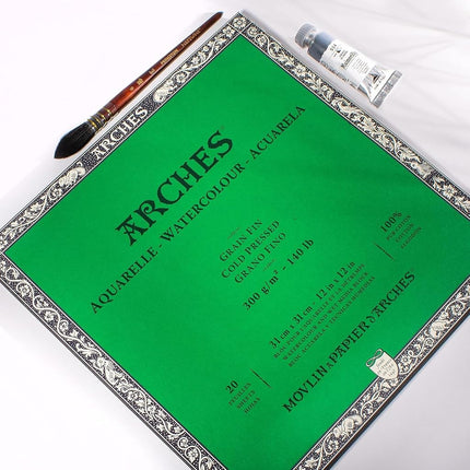 Arches Cold Pressed 300 GSM Watercolour Paper Block, Natural White, 31 x 31 cm (20 Sheets)