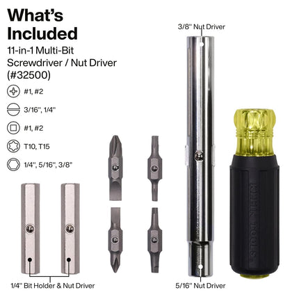 Klein Tools 32500SDKIT Multi-Bit Screwdriver and Nut Driver Set with Cushion-Grip Handles, Includes Stubby, 11-in-1, and 4-in-1 Electronics Drivers