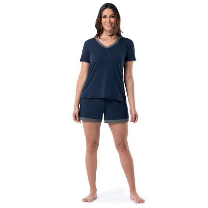 Fruit of the Loom Women's Sleeve Tee and Short 2 Piece Sleep Set, Midnight Blue, Large