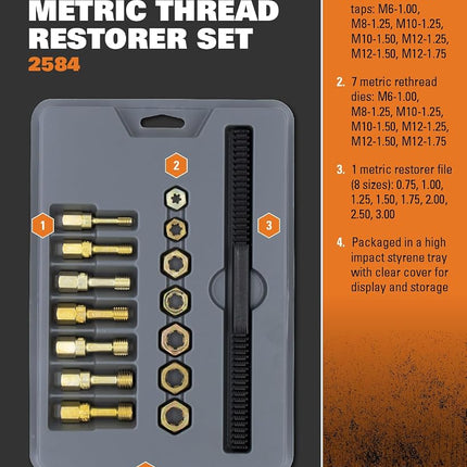 Lang Tools 2584 15-Piece Metric Thread Restorer Set, Black, Gray