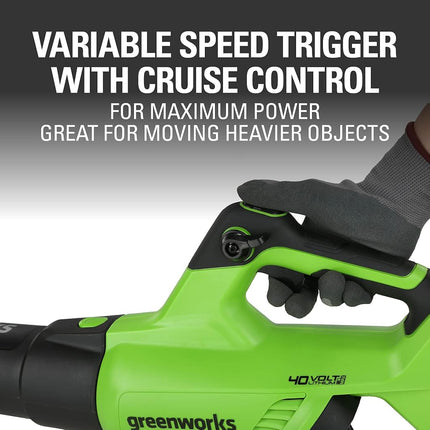 Greenworks 40V (120 MPH / 500 CFM / 75+ Compatible Tools) Cordless Axial Leaf Blower, 2.5Ah Battery and Charger Included