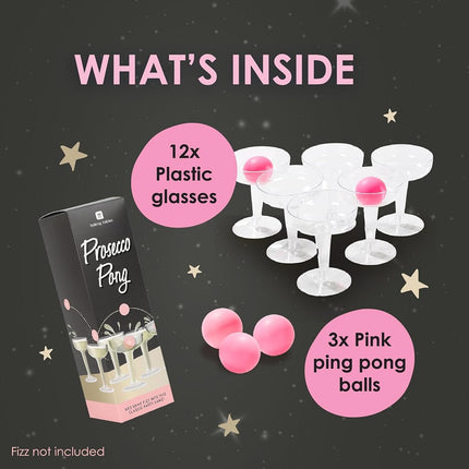 Talking Tables Prosecco Adult Drinking Includes Glasses & Ping Pong Balls | Games for Bachelorette Party, Girls Night, Birthday, Bridal Shower, NYE, Cham, 12 Glasses, Pink (PROSE-Pong)