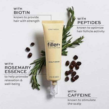 John Frieda ULTRAfiller+ Sérum capilar densificante para cabello fino, sérum voluminizador, tratamiento capilar espesante para mujeres y hombres, 2 oz