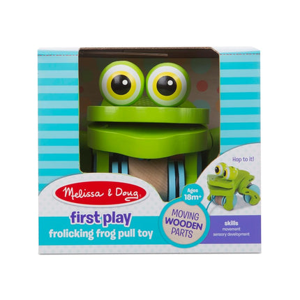 Melissa & Doug First Play Frolicking Frog juguete de arrastre de madera - Juguete de arrastre de pato para el desarrollo para niños pequeños de 1 año en adelante