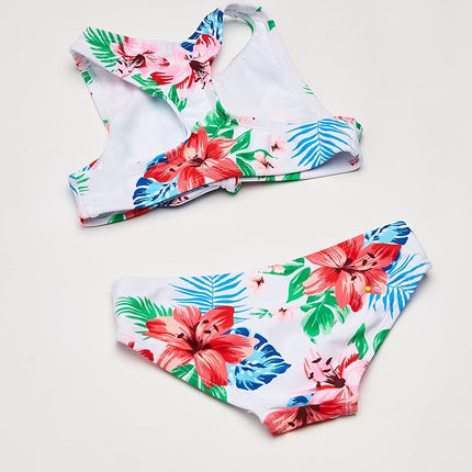 Kanu Surf Girls' Addie UPF 50+ Beach Sport Racer Bikini 2-Piece Swimsuit, Peggy White, 12