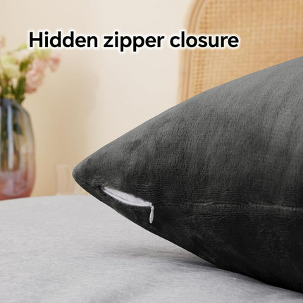 BEDELITE Flannel Pillowcases Standard Set of 2, Super Soft Fleece Pillow Case Cover with Zipper for Bedroom, Sofa, Couch,Luxury Cozy Fuzzy Velvet Pillow Shams for All Seasons(20x26 Inches, Dark Gray)