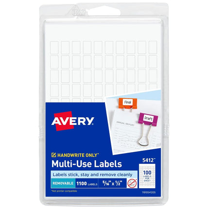 Avery Removable Rectangular Labels, 0.31 x 0.5 Inches, White, Pack of 1100 (5412)