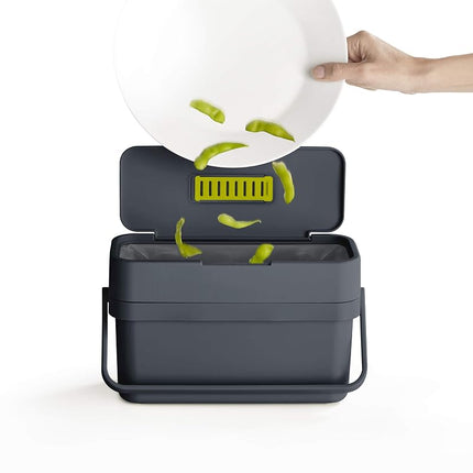Joseph Joseph Compo 4 Slim Food Waste Recycling Caddy with Air Vent Kitchen Compost Bin 4L Graphite