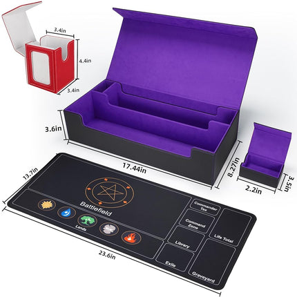 AFIING MTG Deck Box 6 In1 with MTG Playma,Premium Card Storage Box with 5 Pcs MTG Deck Box Holds 2400+ Trading Cards, Large TCG Card Deck Case for Magic Yugioh Sports Cards (Black&Purple)