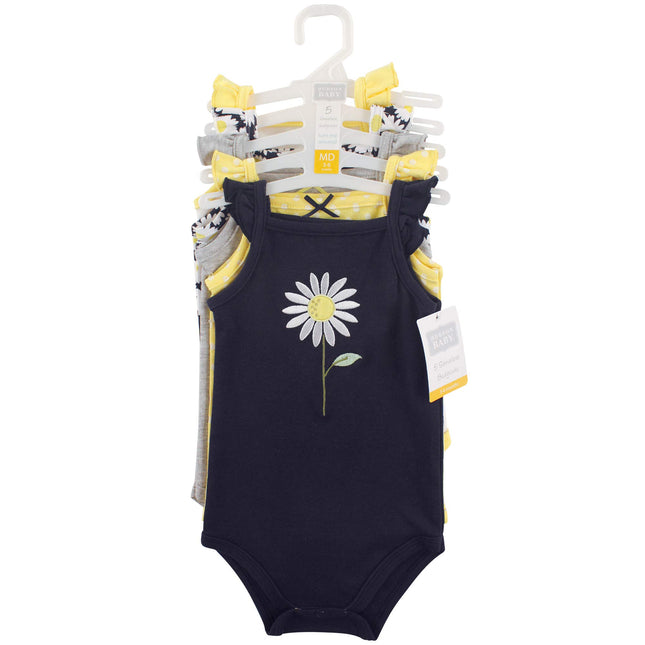 Hudson Baby Unisex Baby Cotton Sleeveless Bodysuits, Daisy, 3-6 Months