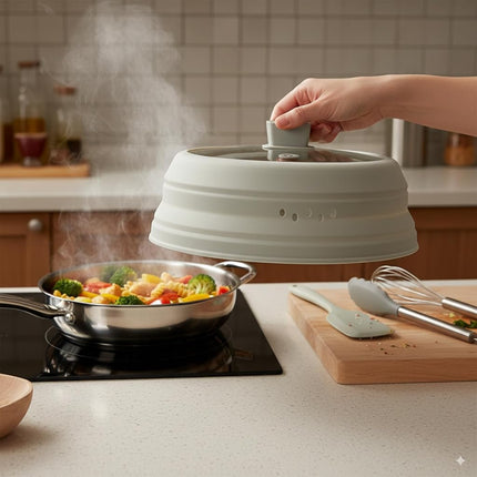 Microwave Splatter Cover 27cm, Collapsible Cookware Lid with Handle