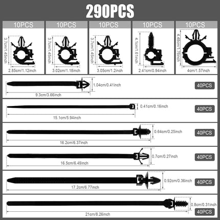 Kandishiex 290Pcs Car Wire Harness Routing Clip Assortment, Push Mount Cable Zip Tie Automotive Wire Clips, 5 Different Sizes Wiring Harness Clip Replacement for Cars Boat Trailer UTV Wrangler