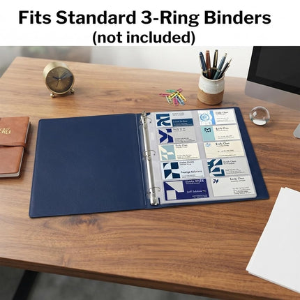 Aegero Business Card Holder Sleeves (100 Pack for 2000 Cards) for 3 Ring Binder, Heavyweight Plastic Sheet Protect, Each Sleeve Holds 2x3.5 Namecards, 3-Hole Punched