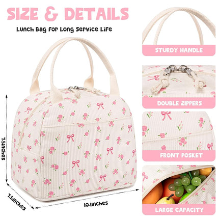 Bluboon Lunch Bag for Women Men Cute Corduroy Lunch Tote Bags Reusable Insulated Lunch Box Large Capacity Reusable Insulated Cooler for Work Picnic or Travel