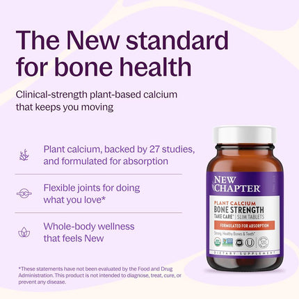 New Chapter Calcium Supplement – Bone Strength Organic Plant Calcium with Vitamin K2 + D3 + Magnesium, Vegetarian, Gluten Free - 120 Count (40 Day Supply)