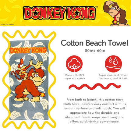 Franco Collectibles Nintendo Donkey Kong Gaming Soft Cotton Bath/Pool/Beach Towel, 60 in x 30 in, (100% Officially Licensed Product)