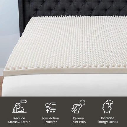 Treaton 1-inch Soft Foam Toppers with Convoluted Egg Shell Design | Extends Mattress Topper Life, Provides Proper Back Support and Relieves Pain, Improves Better Posture, Queen, White