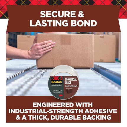 Scotch Commercial Grade Shipping Packaging Tape, 1.88" x 54.6 yd, for Tough, Industrial Use, 12 Rolls w/Dispenser (3750-12-DP3)
